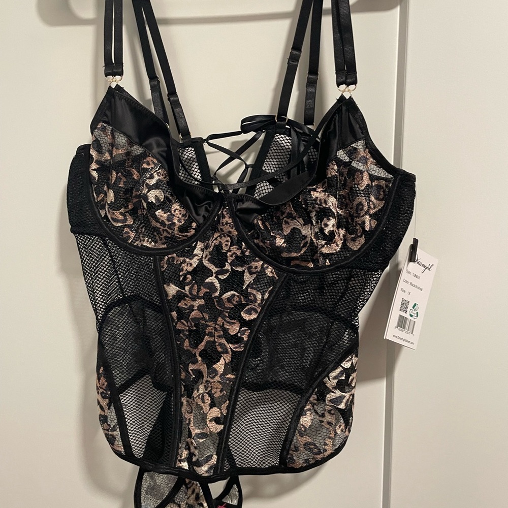 Fashion Nova Black and Cream Lace Chemise